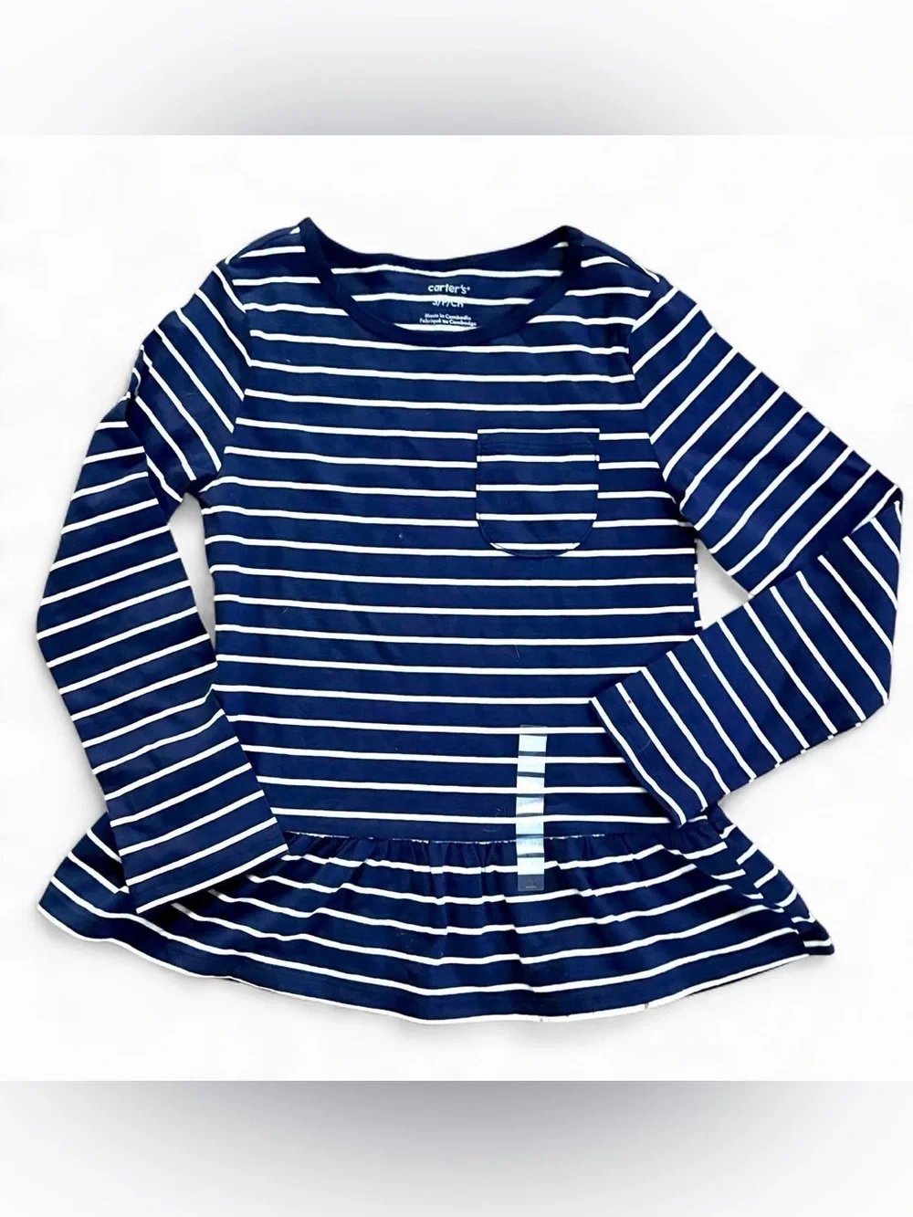 NEW! Carter's Navy & White Striped Long-Sleeve Peplum Top for girls Sz S